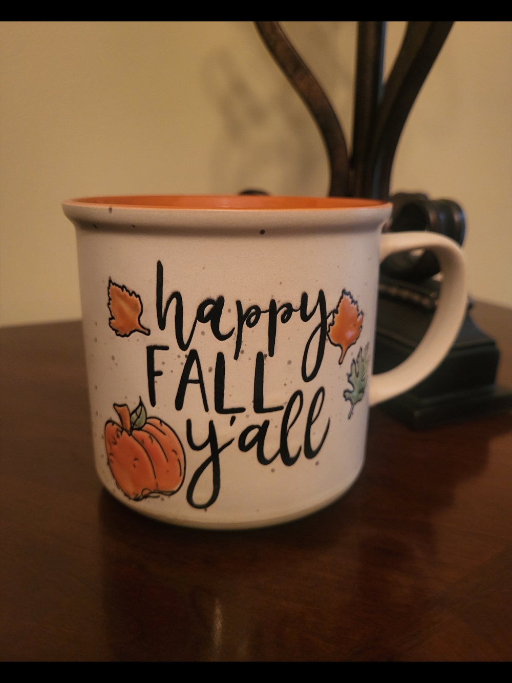 Happy Fall Y'all Ceramic Mug - Orange & White Seasonal Coffee Cup